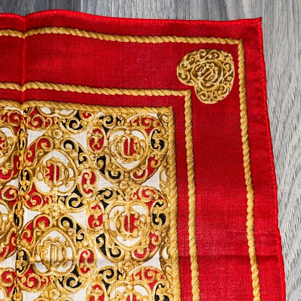 Vintage Christian Dior Red & Gold Cotton Handkerchief - Picture 7 of 11